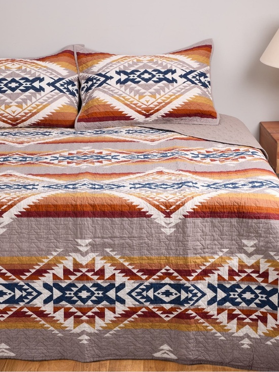 Pendleton Multi-Color Coverlet Set with Navy, Rust and Tan